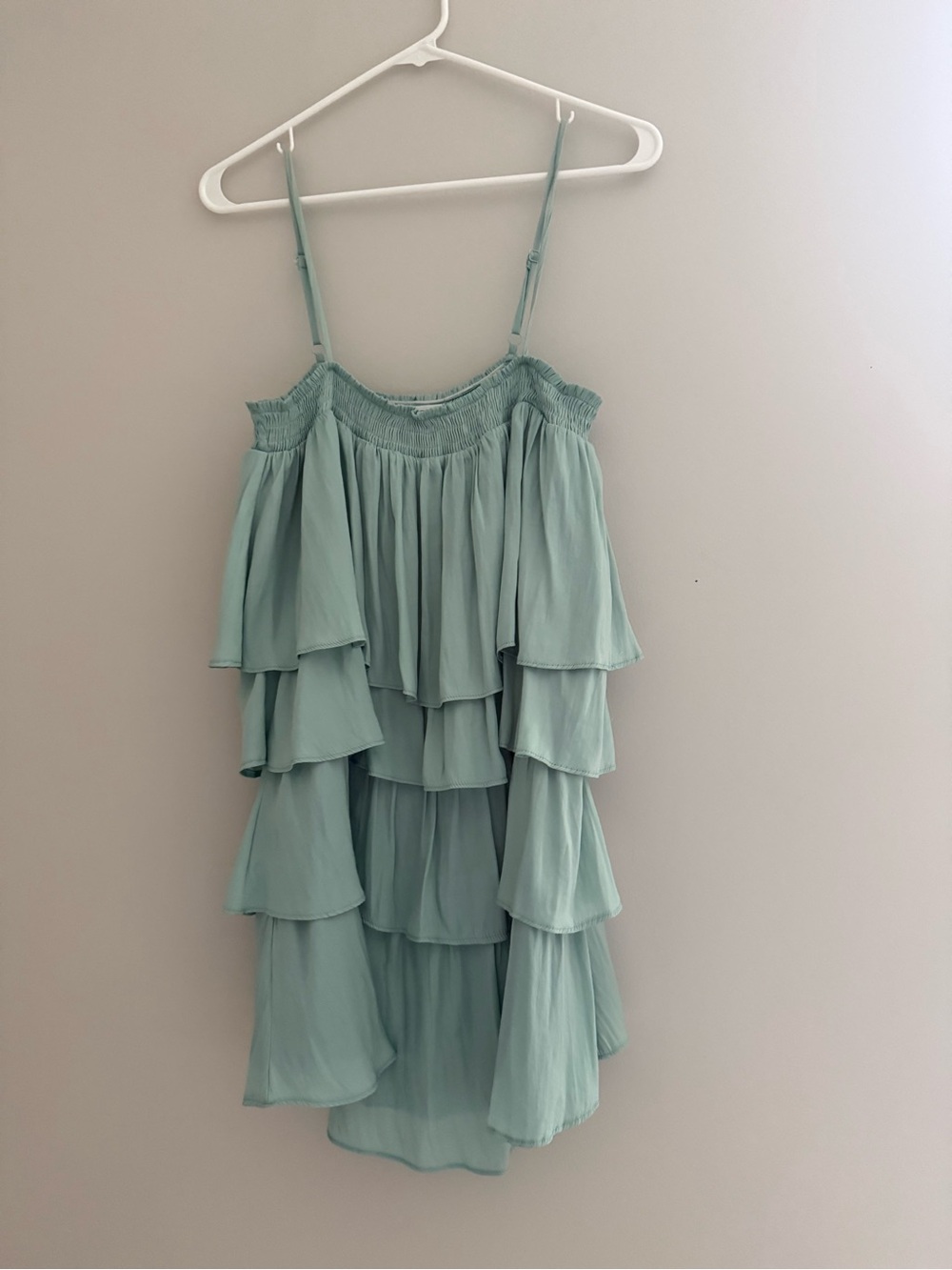 vestique Light Aqua Layered Ruffle Spaghetti Strap Dress